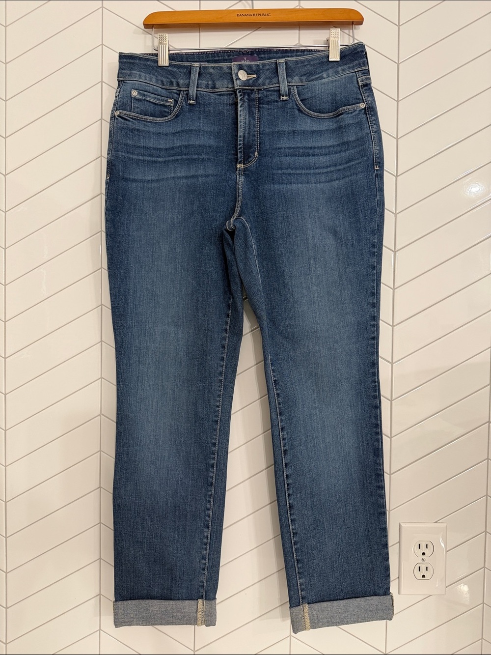 NYDJ Sylvia Relaxed Boyfriend Dark Blue Cropped Straight Ankle Jeans| 10P